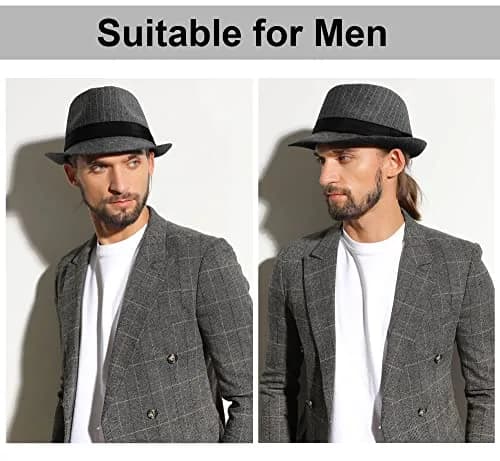 Simplicity Fedora Hats for Women Unisex Structured Gangster Trilby Felt Pinstripe Fedora Hats for Men, Grey | Classic unisex style with iconic teardrop crease thumbnail 5