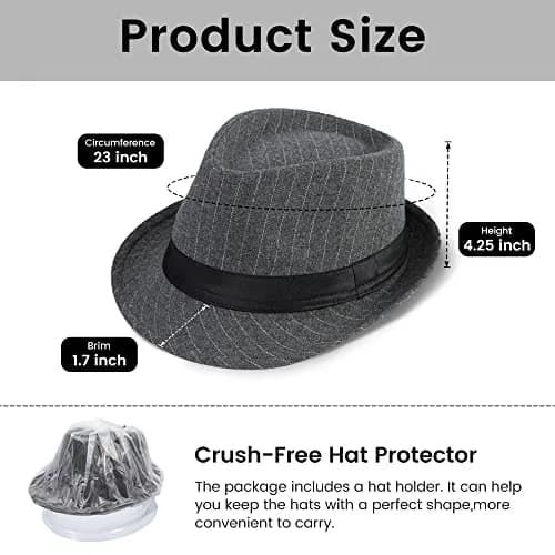 Simplicity Fedora Hats for Women Unisex Structured Gangster Trilby Felt Pinstripe Fedora Hats for Men, Grey | Classic unisex style with iconic teardrop crease thumbnail 2