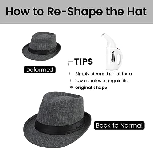 Simplicity Fedora Hats for Women Unisex Structured Gangster Trilby Felt Pinstripe Fedora Hats for Men, Grey | Classic unisex style with iconic teardrop crease thumbnail 3
