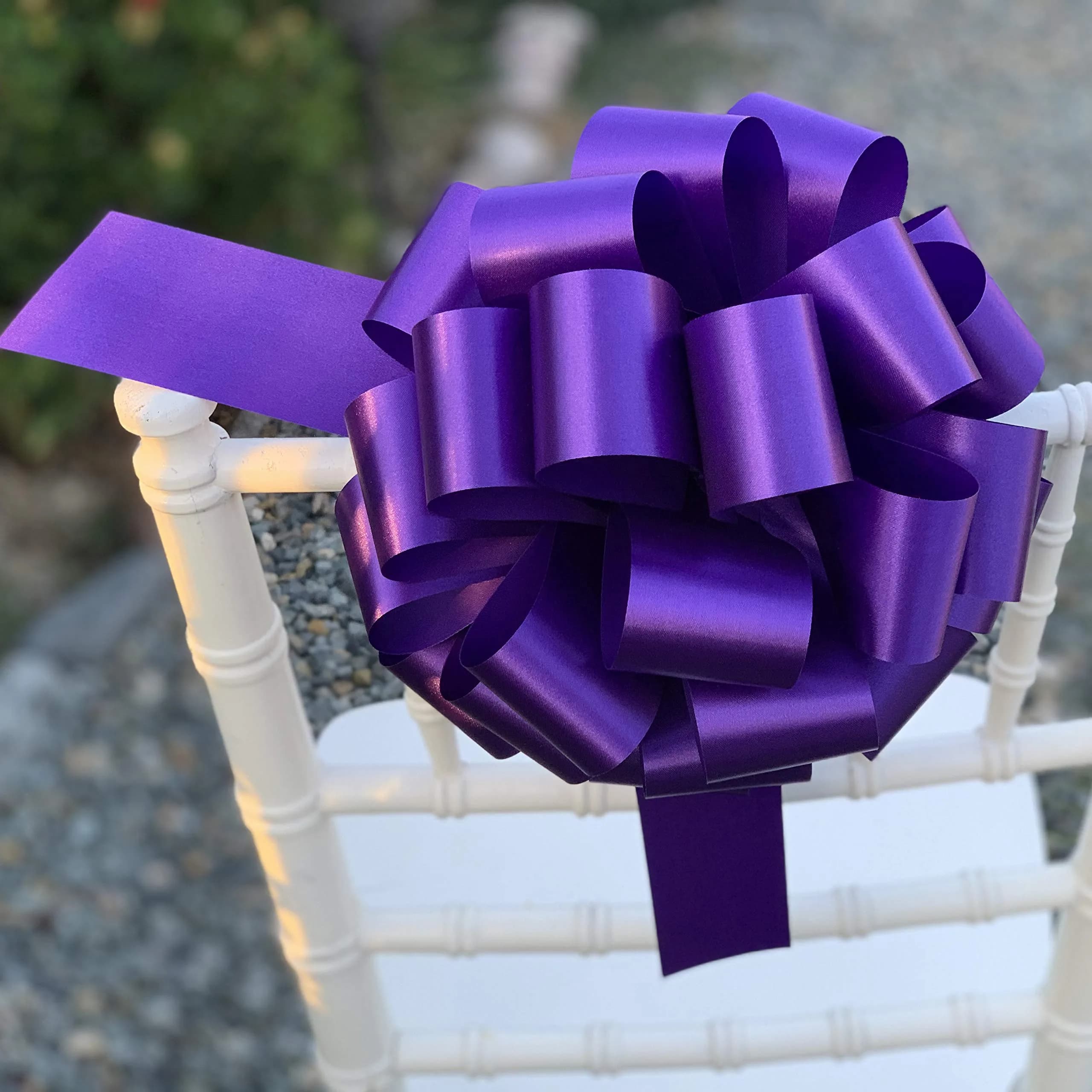 GiftWrap Etc. Large Purple Ribbon Pull Bows 23cm (9 Inch) Wide, Set of 6 | Easy-to-Use, Reusable Gift Decor - view 3