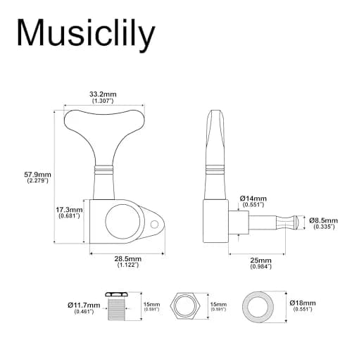 Musiclily Bass Tuning Machines Set, 4 Sealed Alloy Machine Heads, 19:1 Ratio, Black thumbnail 2