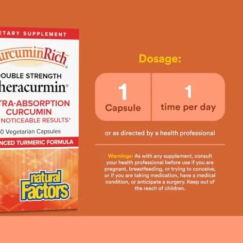 Natural Factors CurcuminRich Double Strength Theracurmin, 60 Capsules | High-Absorption Curcumin for Joint & Heart Support thumbnail 3