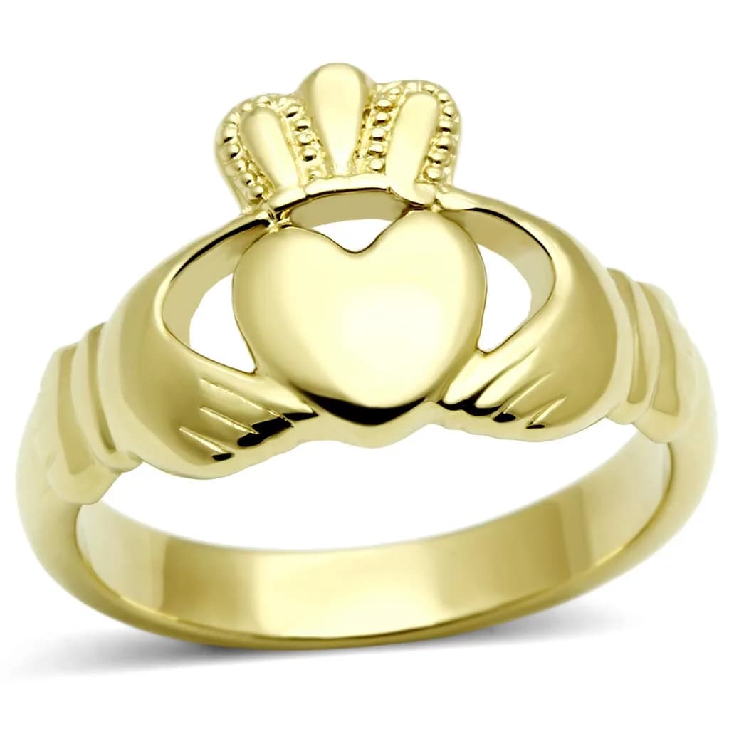 Eternal Sparkles Women's Claddagh Celtic Irish Fashion Comfort Statement Love Ring in 14K Gold Plated Stainless Steel — Gold