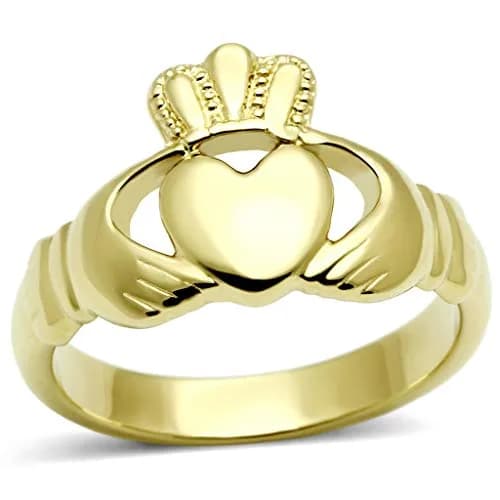 Eternal Sparkles Women's Claddagh Celtic Irish Fashion Comfort Statement Love Ring in 14K Gold Plated Stainless Steel thumbnail 1