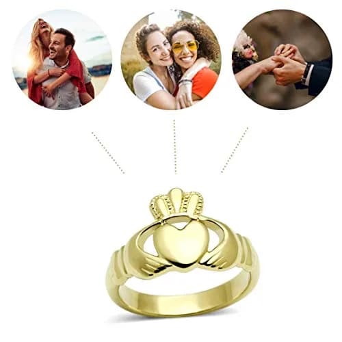 Eternal Sparkles Women's Claddagh Celtic Irish Fashion Comfort Statement Love Ring in 14K Gold Plated Stainless Steel thumbnail 4