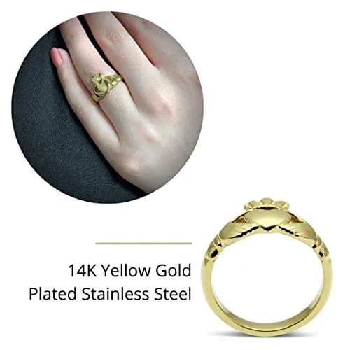 Eternal Sparkles Women's Claddagh Celtic Irish Fashion Comfort Statement Love Ring in 14K Gold Plated Stainless Steel thumbnail 5