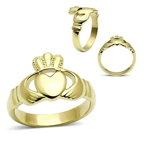 Eternal Sparkles Women's Claddagh Celtic Irish Fashion Comfort Statement Love Ring in 14K Gold Plated Stainless Steel thumbnail 2