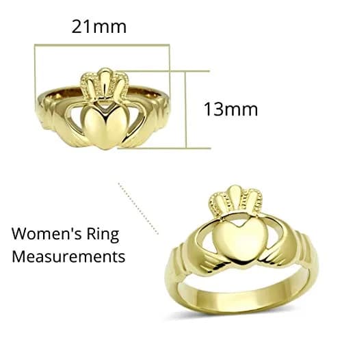 Eternal Sparkles Women's Claddagh Celtic Irish Fashion Comfort Statement Love Ring in 14K Gold Plated Stainless Steel thumbnail 3