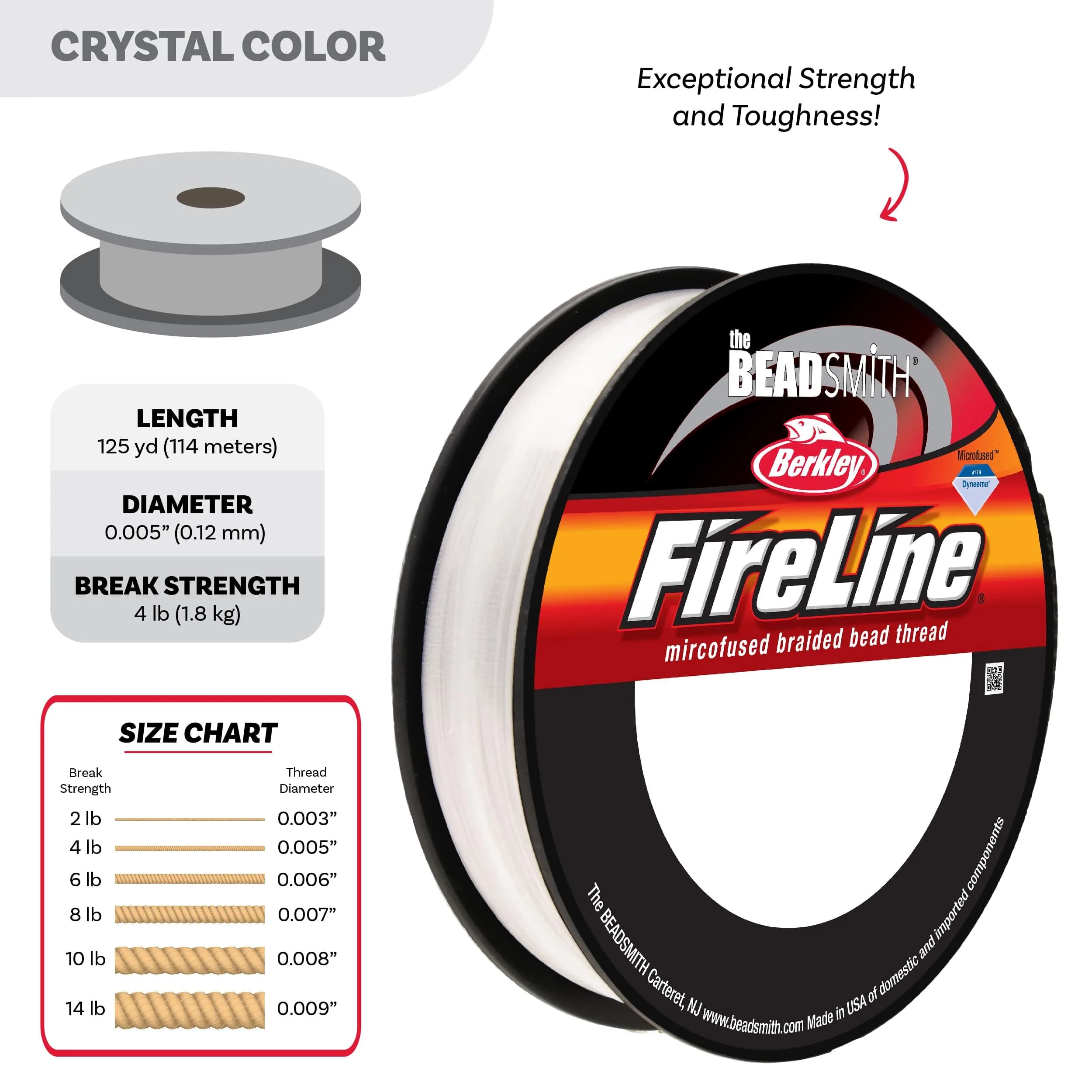 The Beadsmith Fireline Micro-Fused Braided Thread 4lb Test 125 Yds (0.12mm) Crystal | Strongest Fiber Per Diameter - view 4