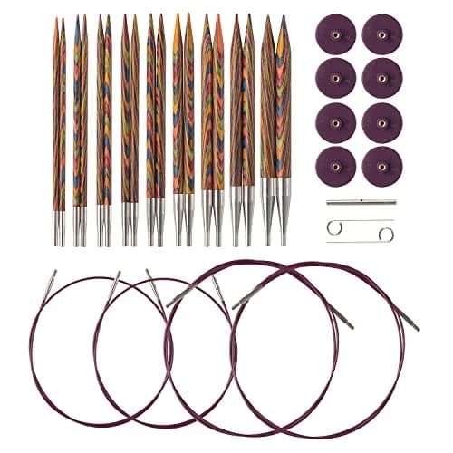 Knit Picks Rainbow Wood Interchangeable Knitting Needles Set US 4-11 (3.5mm-8mm) | Smooth Laminated Birch with 80" Cable Option thumbnail 1