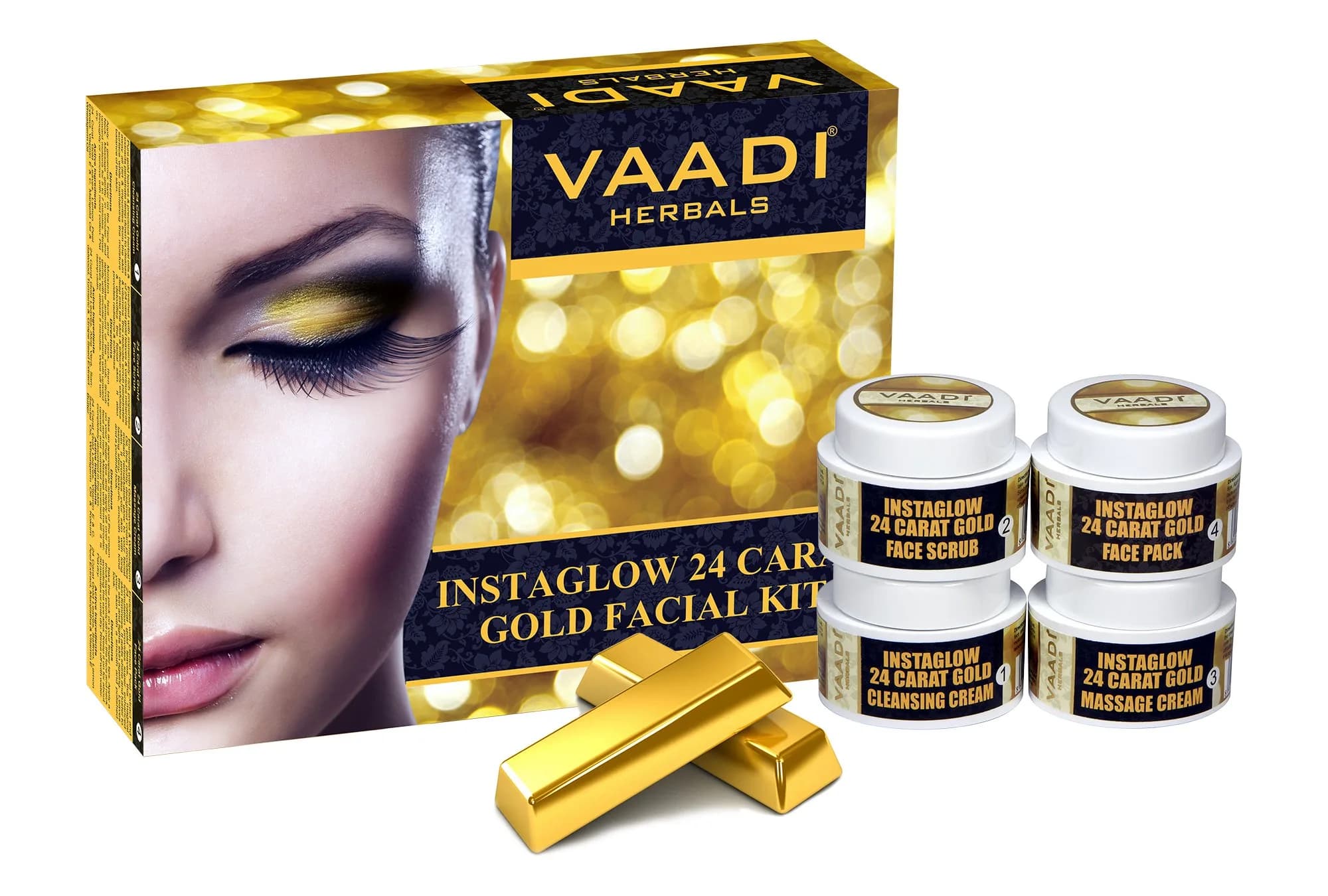 Vaadi Herbals Gold Facial Kit with 24 Carat Gold Leaves 70g (2.47 oz) | Rejuvenating Face Care — 3 Ounce