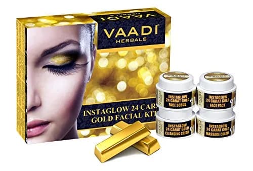 Vaadi Herbals Gold Facial Kit with 24 Carat Gold Leaves 70g (2.47 oz) | Rejuvenating Face Care thumbnail 1