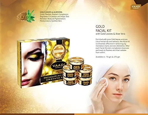 Vaadi Herbals Gold Facial Kit with 24 Carat Gold Leaves 70g (2.47 oz) | Rejuvenating Face Care thumbnail 3