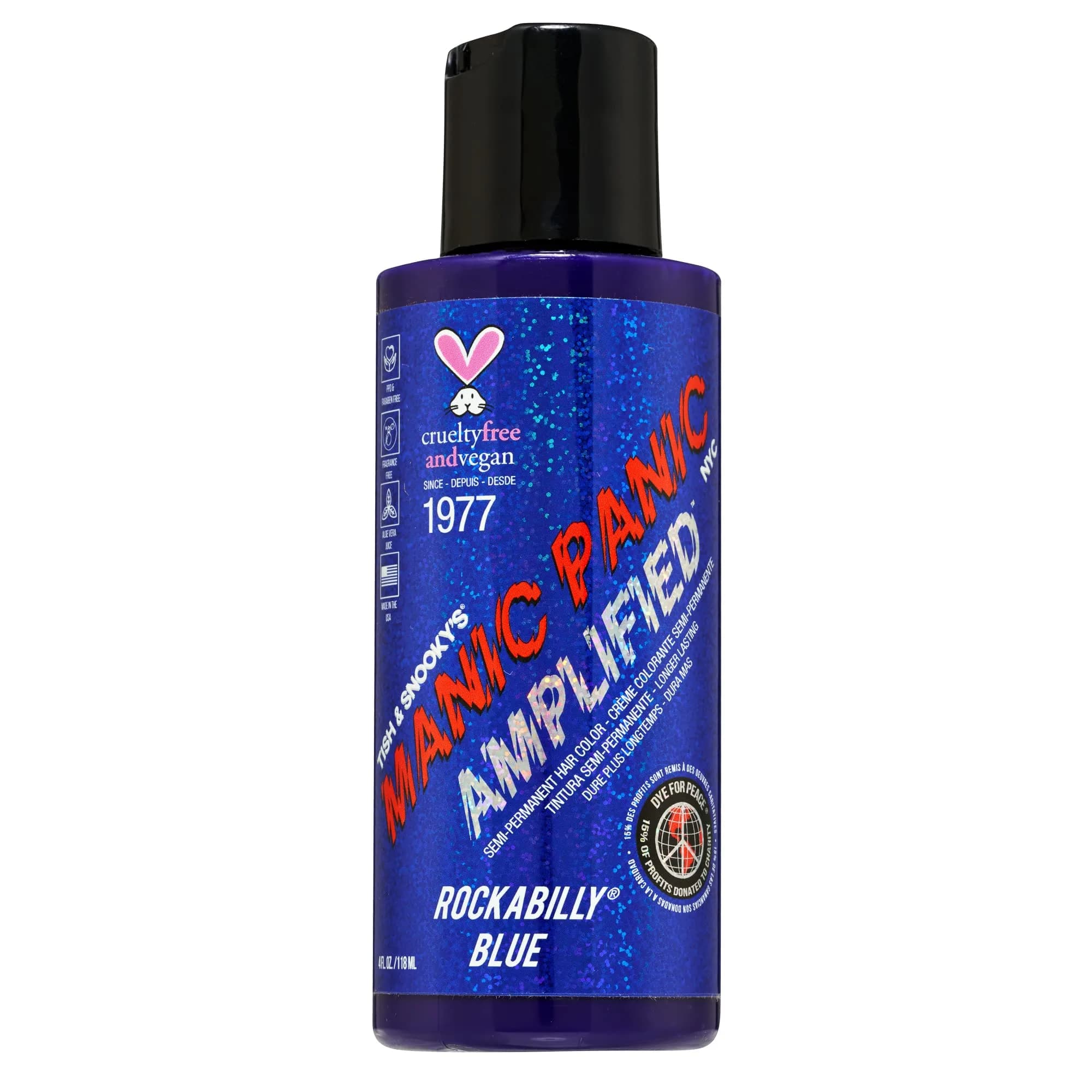 MANIC PANIC Amplified Rockabilly Blue Semi-Permanent Hair Dye 4 Fl Oz | Vibrant Blue, Vegan & Ammonia-Free — Rockabilly Blue