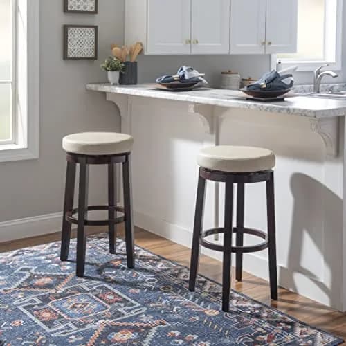 Linon Maya Bar, 29" Rice Stool | Swivel Backless Barstool with Plush Upholstery thumbnail 2