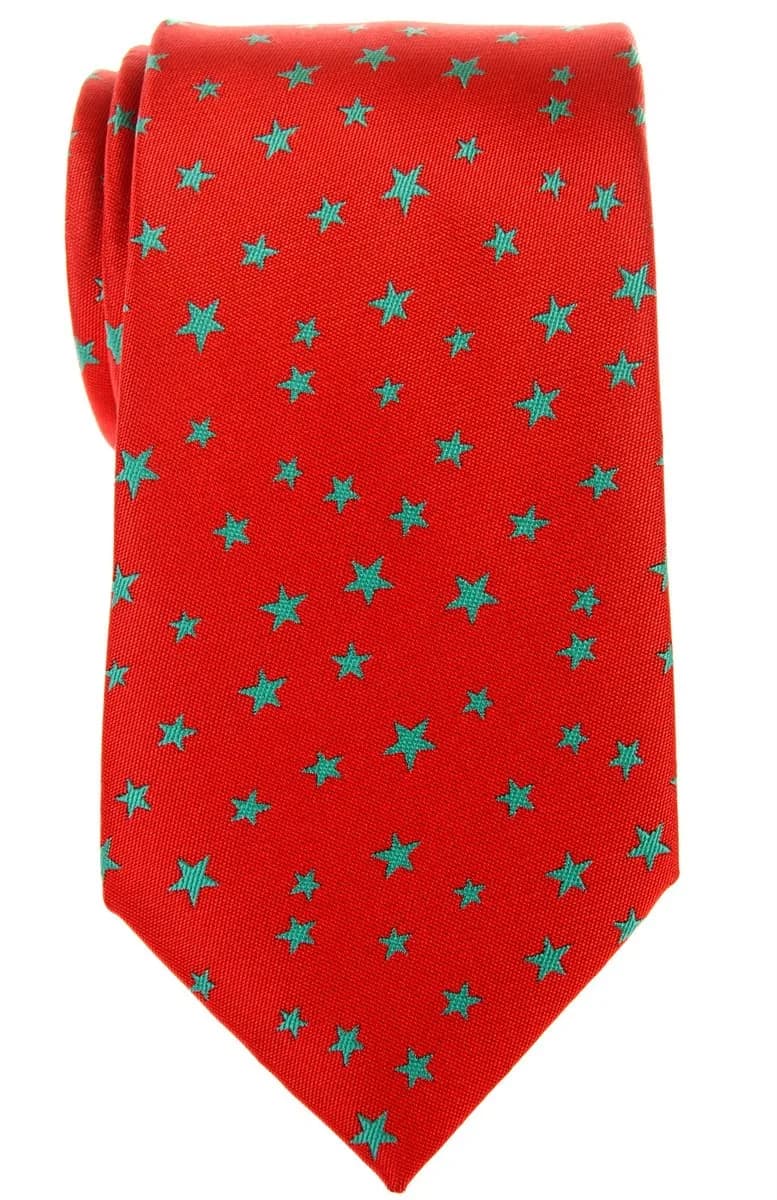 Retreez Classic Stars Woven Men's Tie - Red with Green Stars | 8cm Wide, 148cm Long, Microfiber