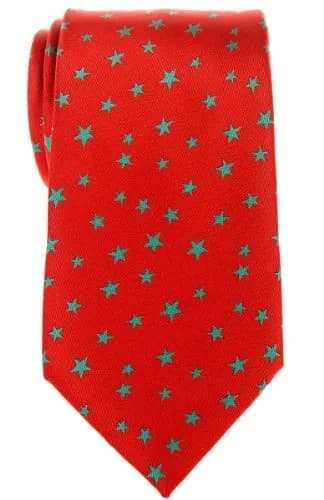 Retreez Classic Stars Woven Men's Tie - Red with Green Stars | 8cm Wide, 148cm Long, Microfiber thumbnail 1