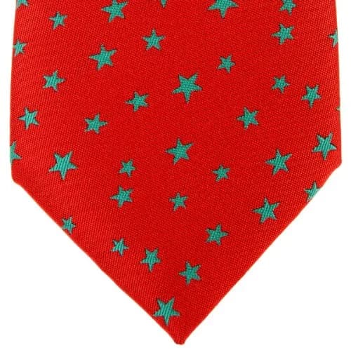 Retreez Classic Stars Woven Men's Tie - Red with Green Stars | 8cm Wide, 148cm Long, Microfiber thumbnail 2