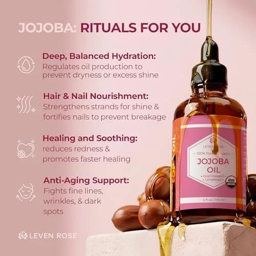 Leven Rose Organic Jojoba Oil for Skin, Hair & Nails 118ml (4 Fl Oz) | USDA Certified Organic Cold-Pressed Carrier Oil thumbnail 4