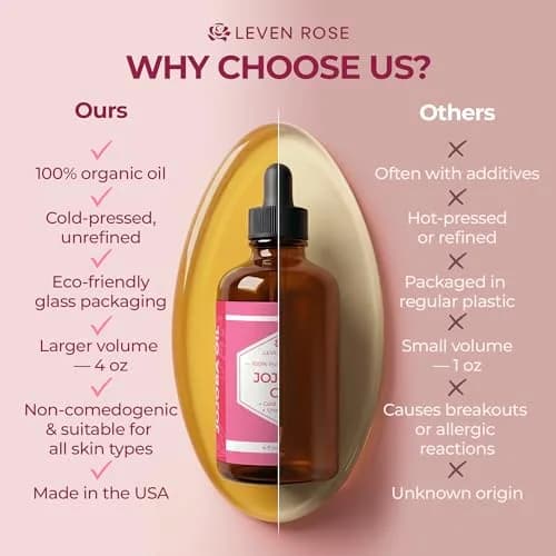 Leven Rose Organic Jojoba Oil for Skin, Hair & Nails 118ml (4 Fl Oz) | USDA Certified Organic Cold-Pressed Carrier Oil thumbnail 7