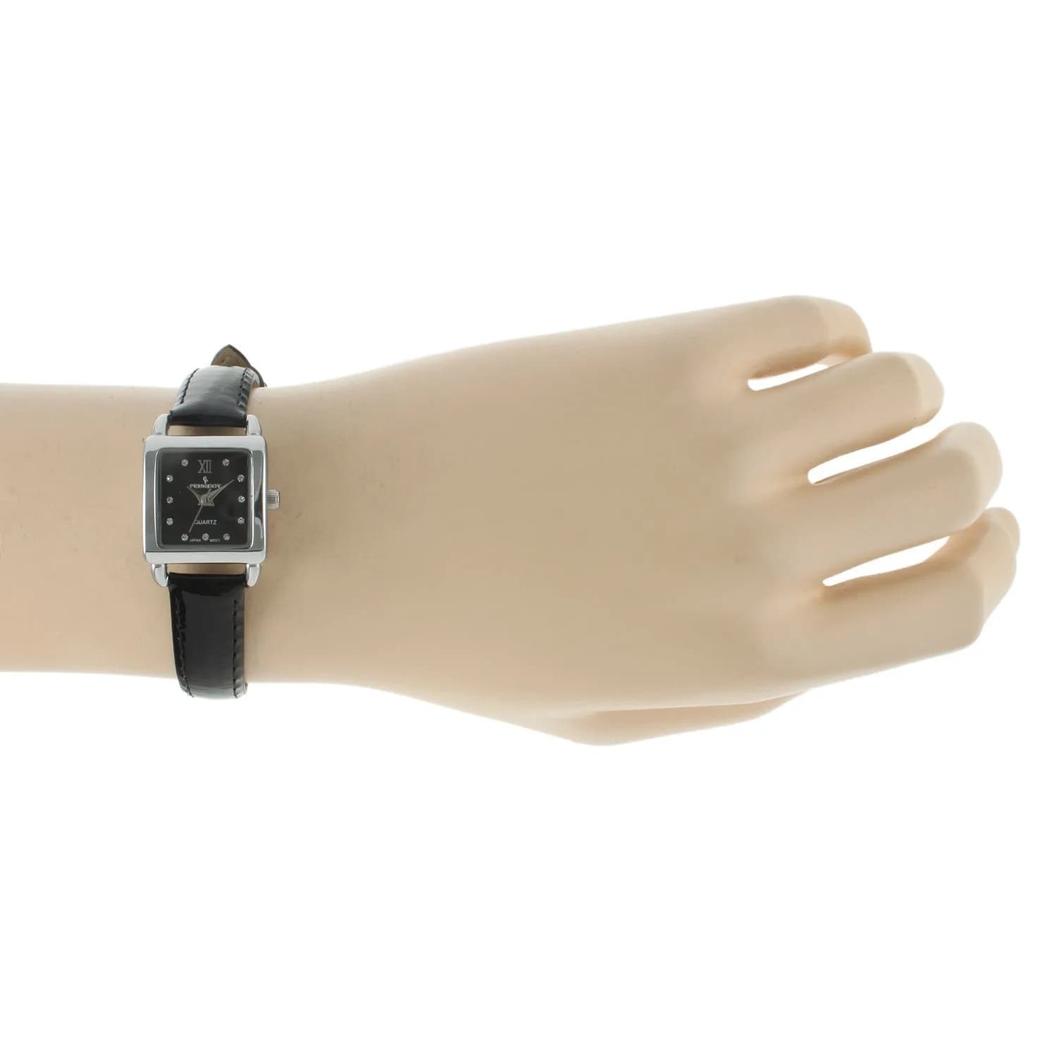 Peugeot Ladies Mini Square Gold Tone Crystal Accented Brown Leather Strap Watch 20mm | Japanese Quartz Movement - view 6