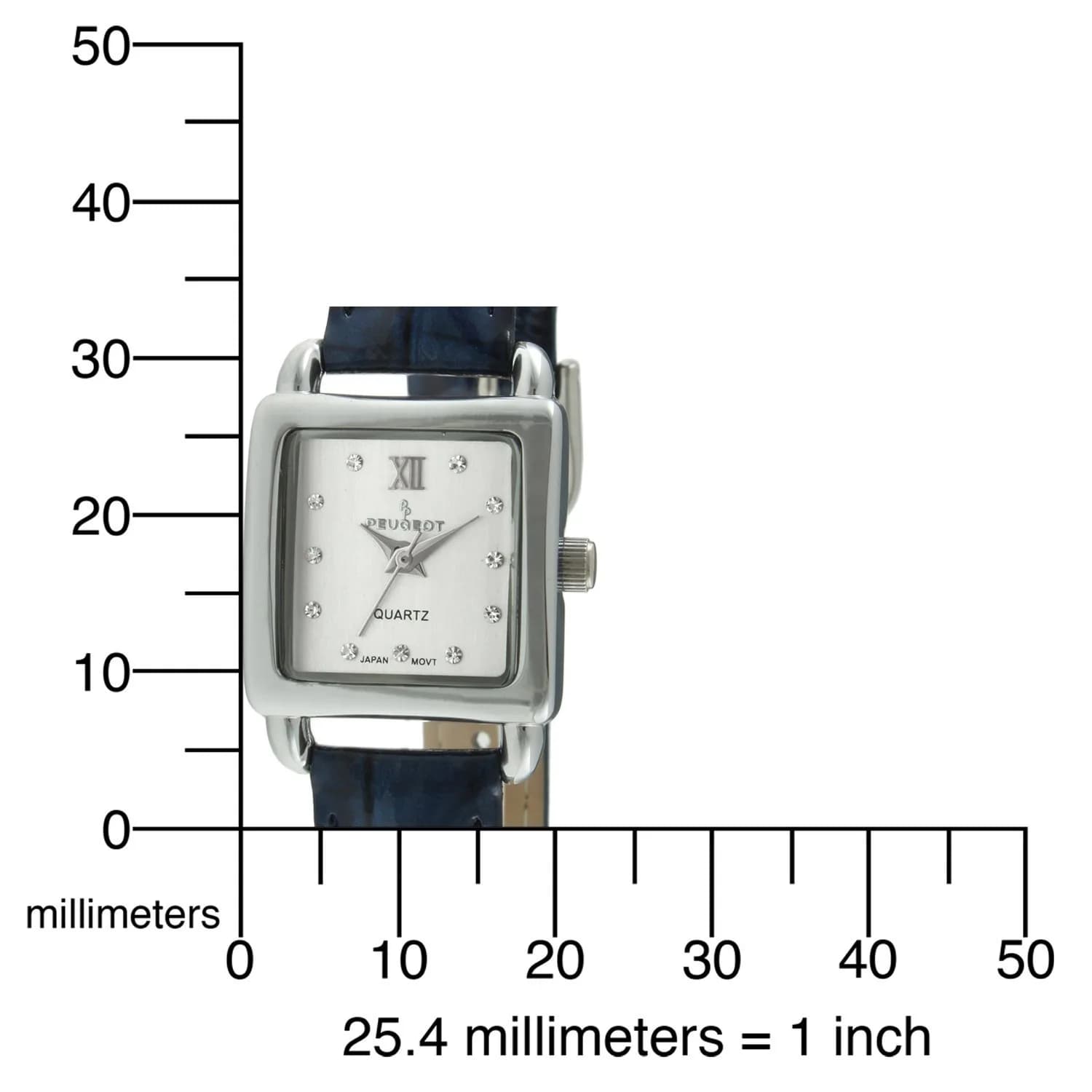 Peugeot Ladies Mini Square Gold Tone Crystal Accented Blue Leather Strap Watch 20mm (0.79in) | Japanese Quartz Movement - view 5
