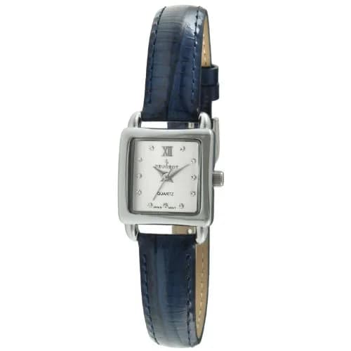 Peugeot Ladies Mini Square Gold Tone Crystal Accented Blue Leather Strap Watch 20mm (0.79in) | Japanese Quartz Movement thumbnail 1