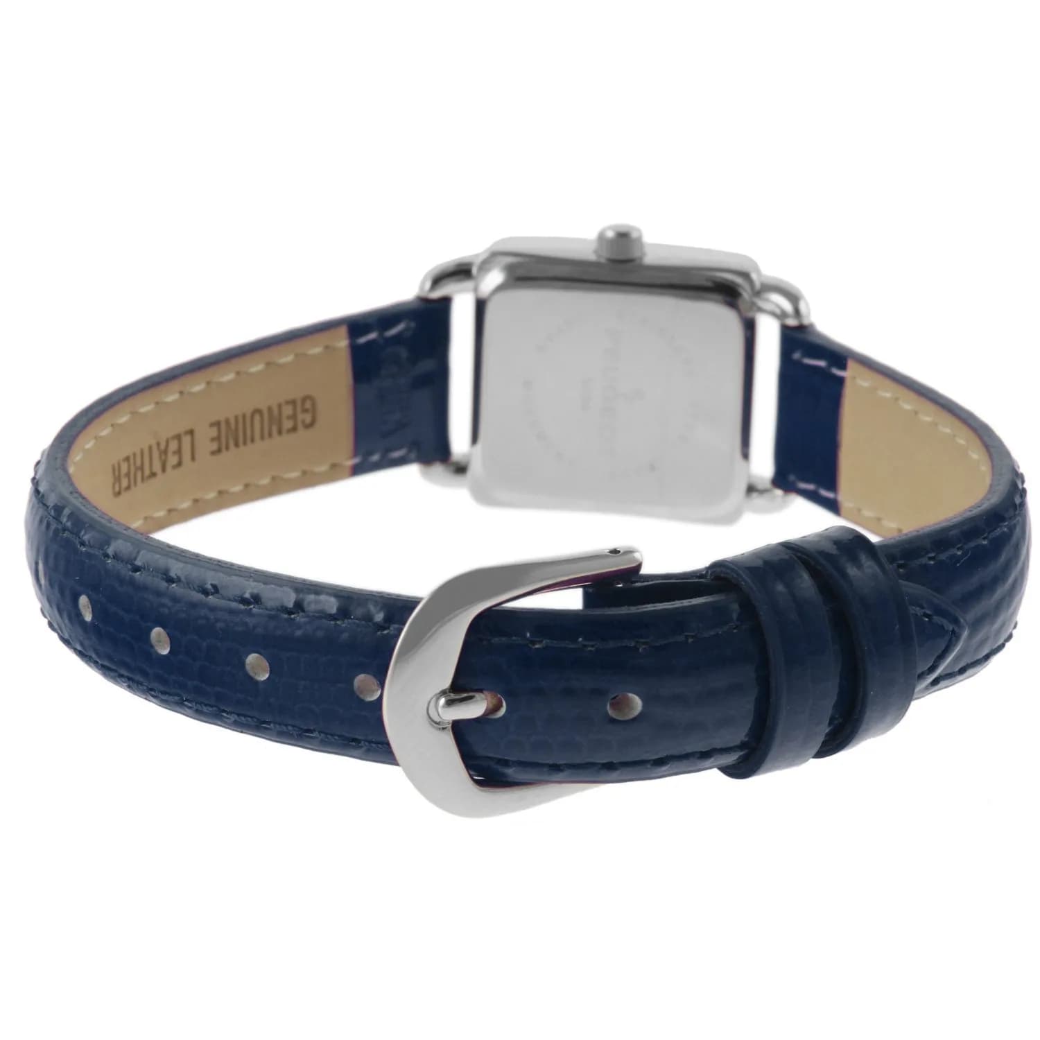 Peugeot Ladies Mini Square Gold Tone Crystal Accented Blue Leather Strap Watch 20mm (0.79in) | Japanese Quartz Movement - view 2
