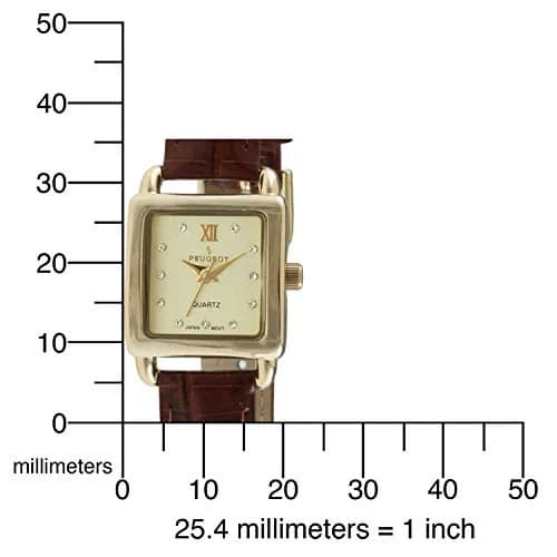 Peugeot Mini Square Gold Tone Crystal Accented Brown Leather Strap Watch 20mm (0.79 inch) | Elegant Analog Watch for Women thumbnail 5