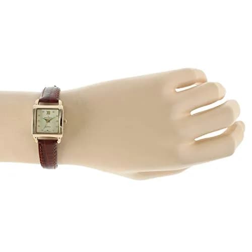 Peugeot Mini Square Gold Tone Crystal Accented Brown Leather Strap Watch 20mm (0.79 inch) | Elegant Analog Watch for Women thumbnail 6