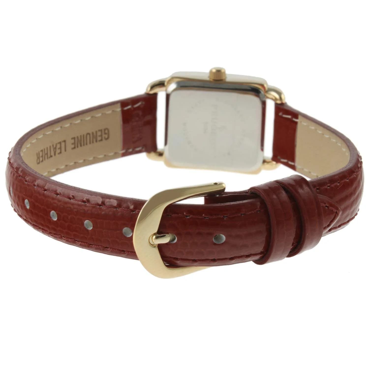 Peugeot Mini Square Gold Tone Crystal Accented Brown Leather Strap Watch 20mm (0.79 inch) | Elegant Analog Watch for Women - view 2