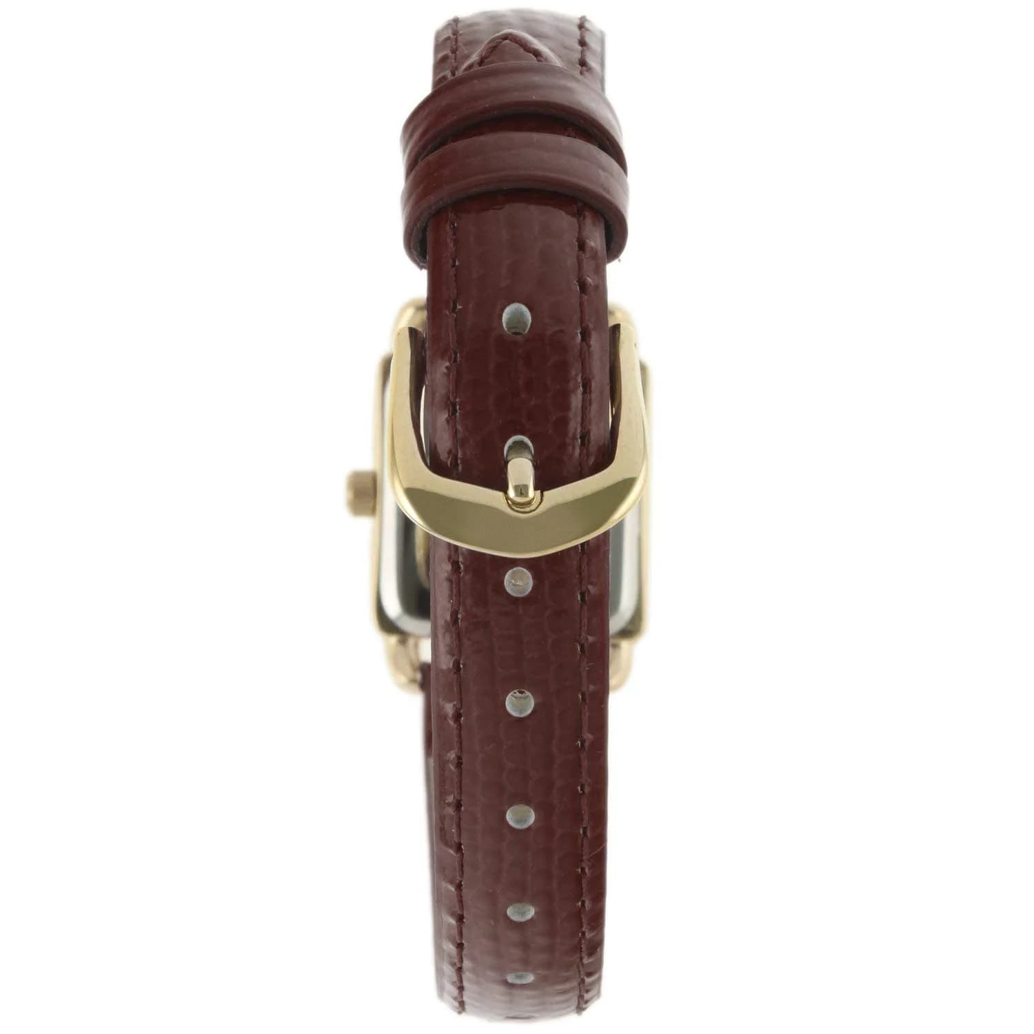 Peugeot Mini Square Gold Tone Crystal Accented Brown Leather Strap Watch 20mm (0.79 inch) | Elegant Analog Watch for Women - view 4