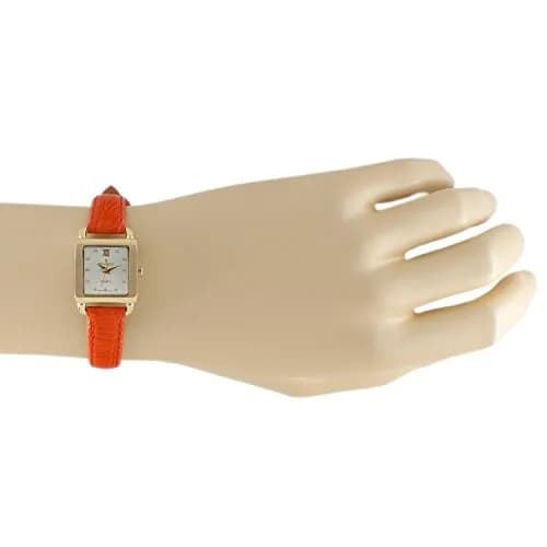 Peugeot Mini Square Gold Tone Crystal Accented Brown Leather Strap Watch 20mm (0.79in) | Japanese Quartz Movement thumbnail 4