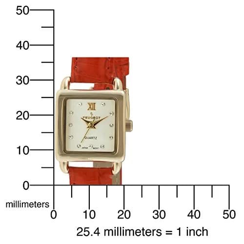 Peugeot Mini Square Gold Tone Crystal Accented Brown Leather Strap Watch 20mm (0.79in) | Japanese Quartz Movement thumbnail 5