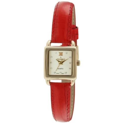 Peugeot Mini Square Gold Tone Crystal Accented Brown Leather Strap Watch 20mm (0.79in) | Japanese Quartz Movement thumbnail 1