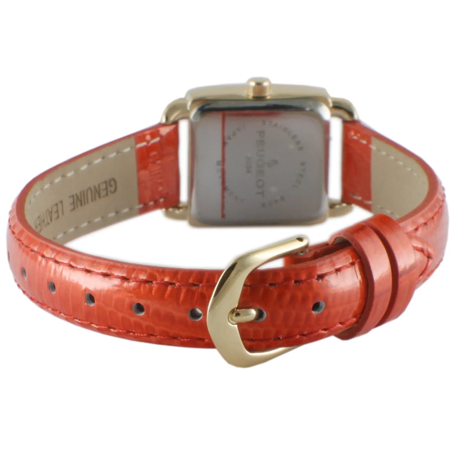 Peugeot Mini Square Gold Tone Crystal Accented Brown Leather Strap Watch 20mm (0.79in) | Japanese Quartz Movement - view 3