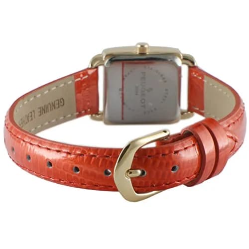 Peugeot Mini Square Gold Tone Crystal Accented Brown Leather Strap Watch 20mm (0.79in) | Japanese Quartz Movement thumbnail 3