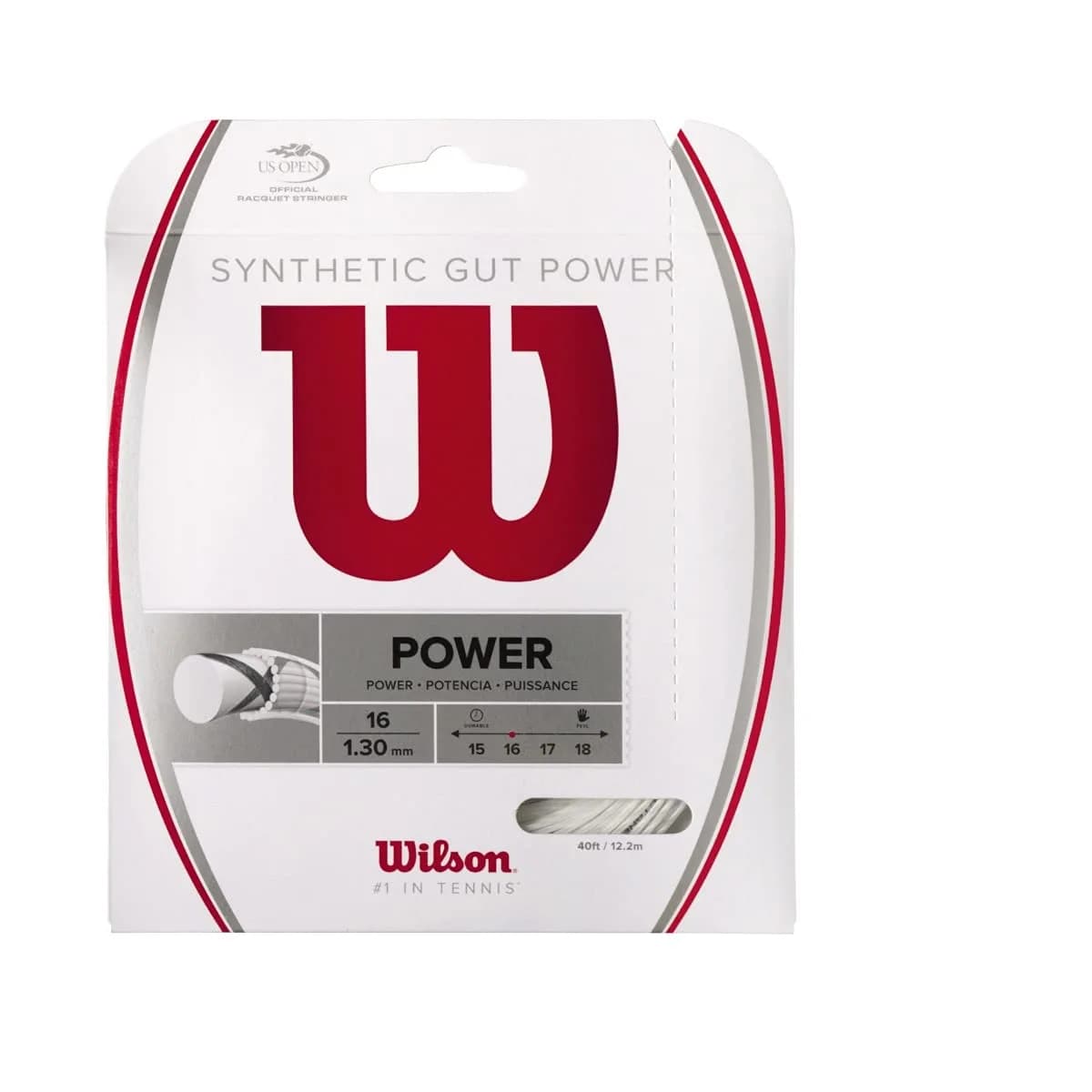 Wilson Synthetic Gut Power 16 | 40-Feet Tennis String Set, White, for All Levels — White