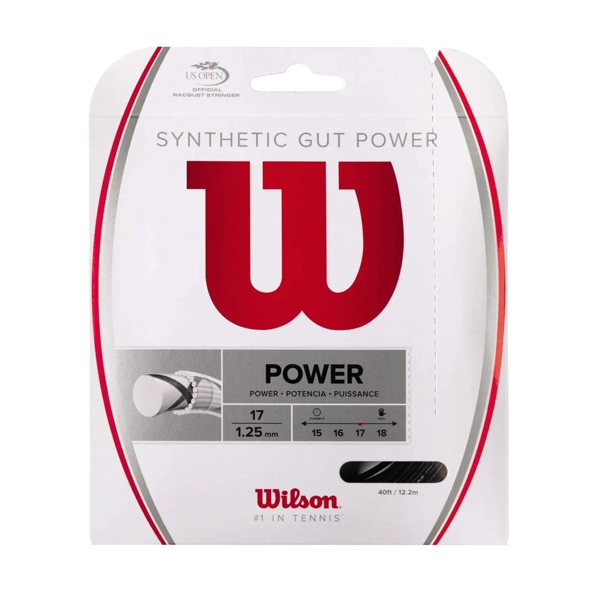 Wilson Synthetic Gut Power 17 Tennis String Set, Black, 17 | Responsive Energy & Classic Core — Black