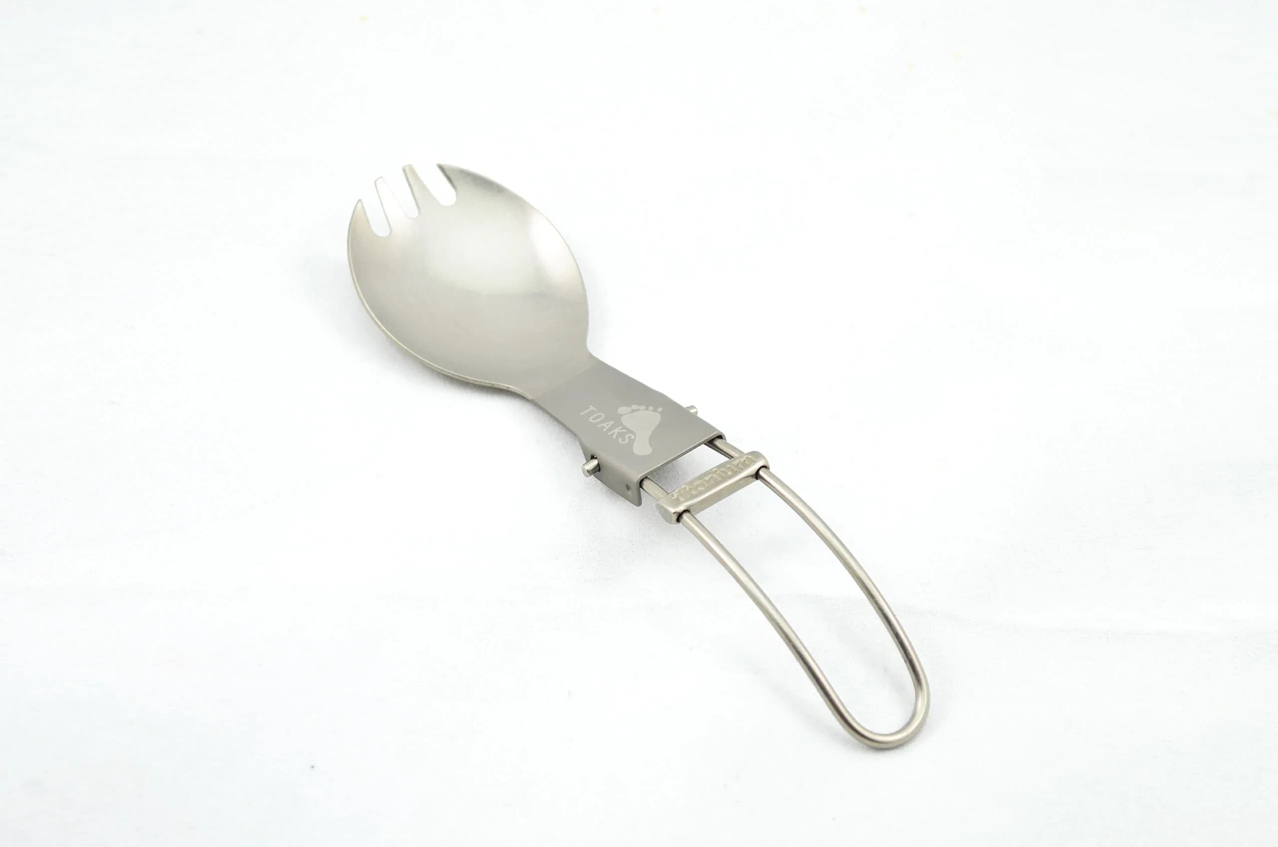 TOAKS Titanium Folding Spork | Lightweight Camping Flatware with Locking Handle (165mm unfolded) — Gray