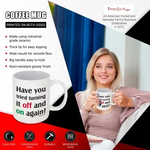 Funny Guy Mugs Have You Tried Turning It Off And On Again? Ceramic Coffee Mug 325ml (11oz) | Funny Coffee Mug for Men and Women thumbnail 2