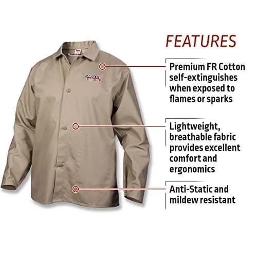 Lincoln Electric Flame Resistant Cotton Welding Jacket | Khaki / Tan | Medium | K3317-M thumbnail 2