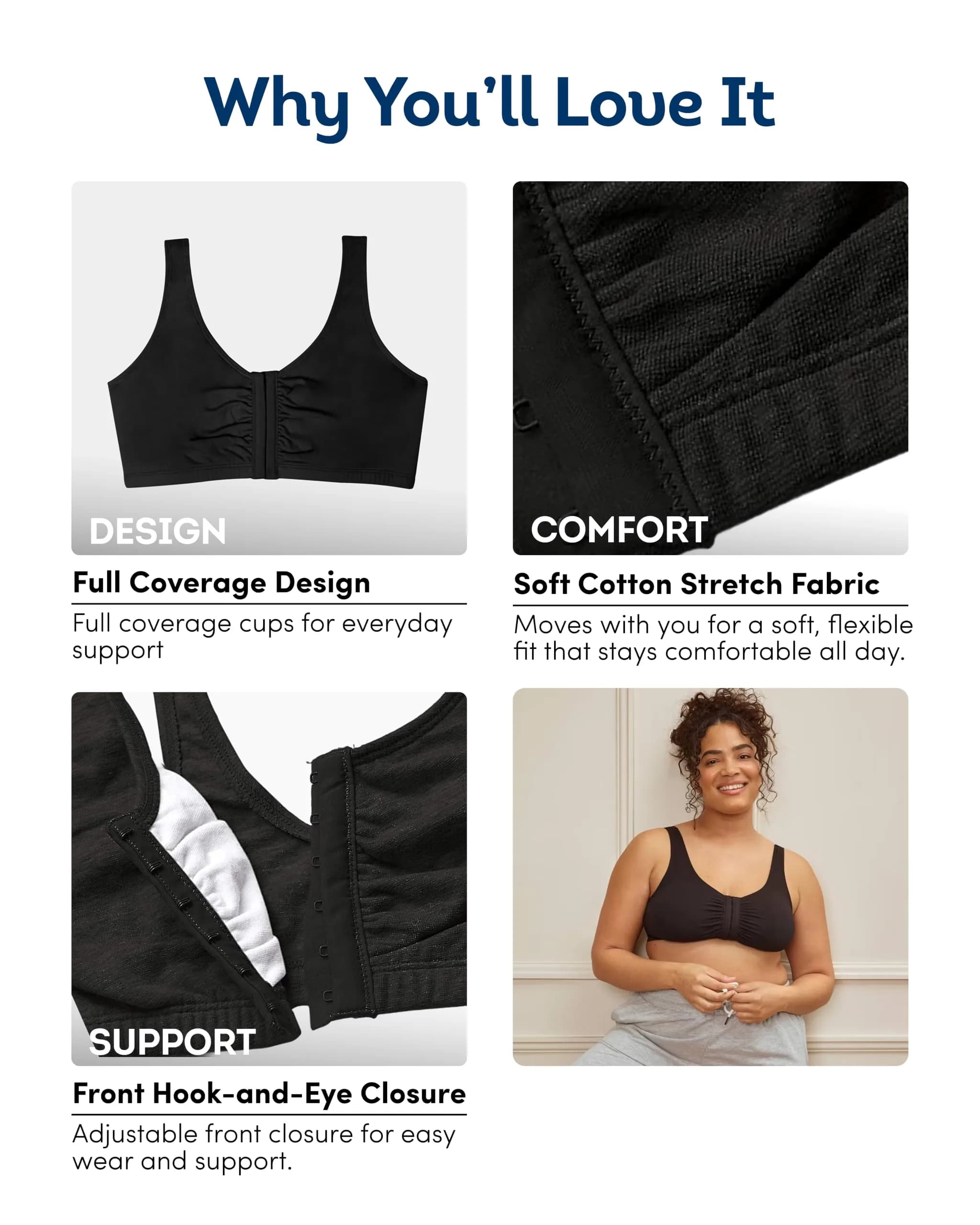 Fruit of the Loom Women's Front-Close Cotton Sports Bra Multi-Pack (2-Pack, Size 42) | Easy On & Off Wireless Comfort - view 5