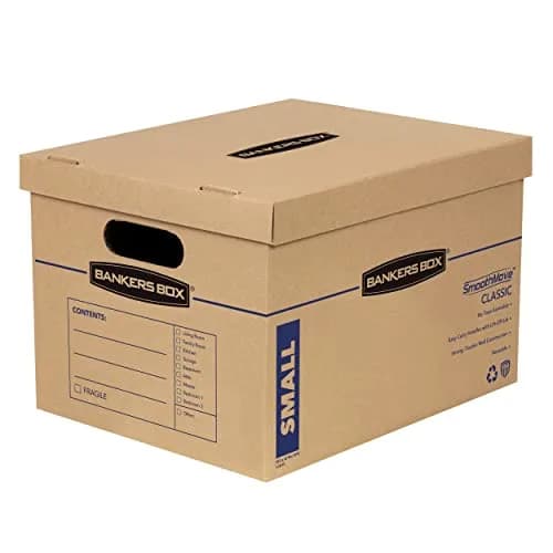Bankers Box 10-Pack Small Classic Moving Boxes with Reinforced Handles | Tape-Free, Durable, Recyclable thumbnail 1
