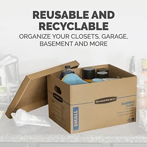 Bankers Box 10-Pack Small Classic Moving Boxes with Reinforced Handles | Tape-Free, Durable, Recyclable thumbnail 8
