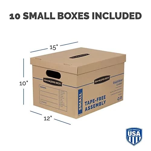 Bankers Box 10-Pack Small Classic Moving Boxes with Reinforced Handles | Tape-Free, Durable, Recyclable thumbnail 3