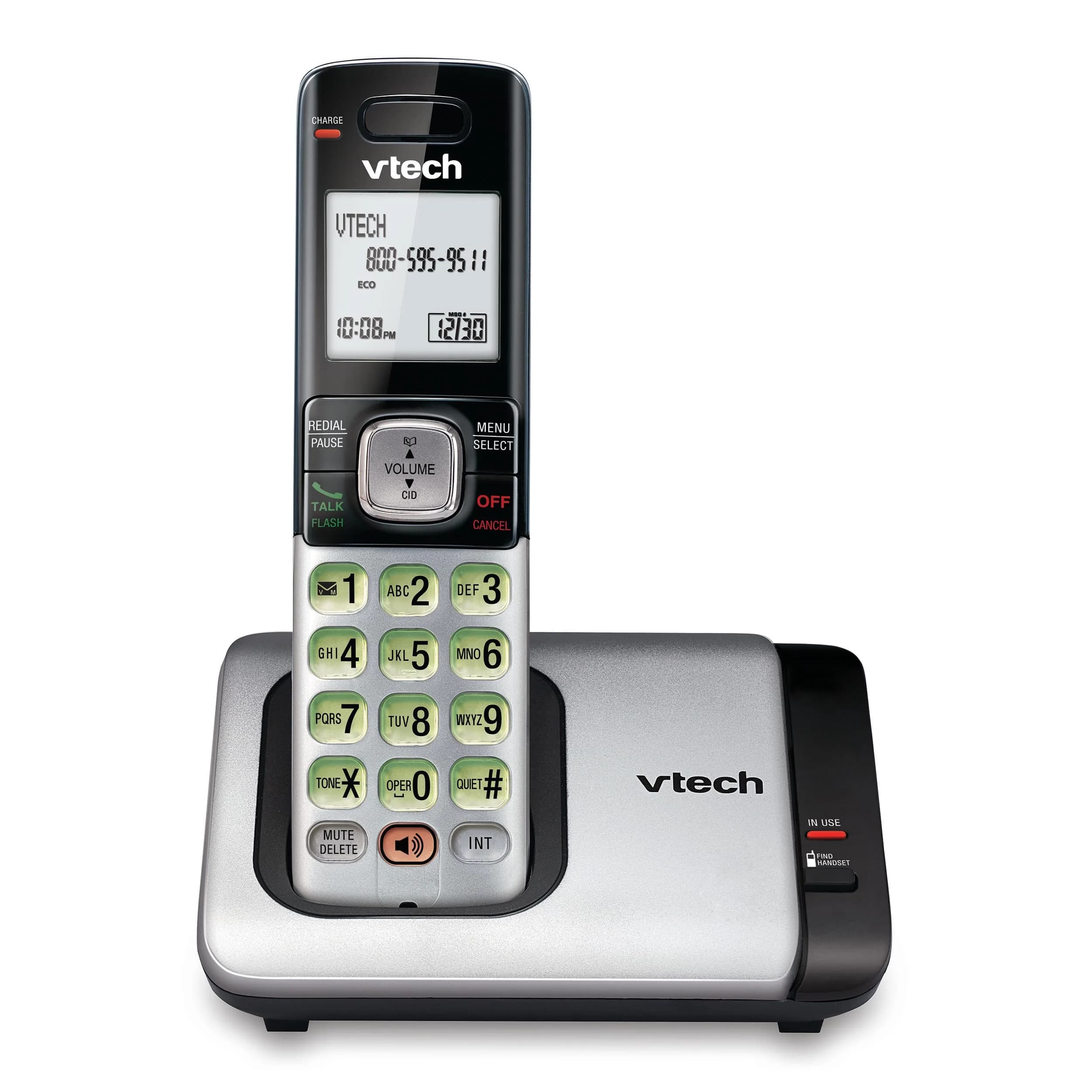 VTech CS6719 DECT 6.0 Cordless Phone with Caller ID/Call Waiting, 1 Handset Silver/Black | Full Duplex Speakerphone - main product image