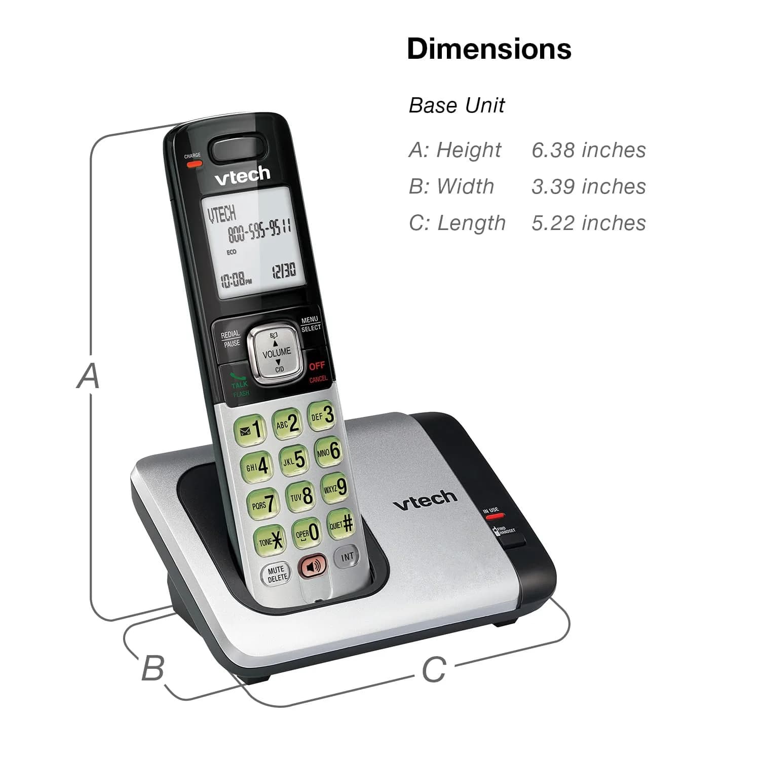 VTech CS6719 DECT 6.0 Cordless Phone with Caller ID/Call Waiting, 1 Handset Silver/Black | Full Duplex Speakerphone - view 7