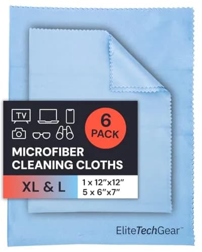Elite Tech Gear Microfiber Eyeglass Cleaning Cloth, Blue, 6x7 & 12x12, Pack of 6 | Streak-Free, Safe for Coated Lenses thumbnail 1