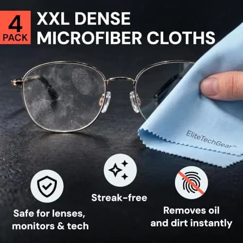 Elite Tech Gear Microfiber Eyeglass Cleaning Cloth, Blue, 6x7 & 12x12, Pack of 6 | Streak-Free, Safe for Coated Lenses thumbnail 2